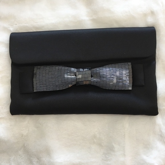 Black Bow Silky Sequined Evening Bag NWOT - Picture 3 of 6